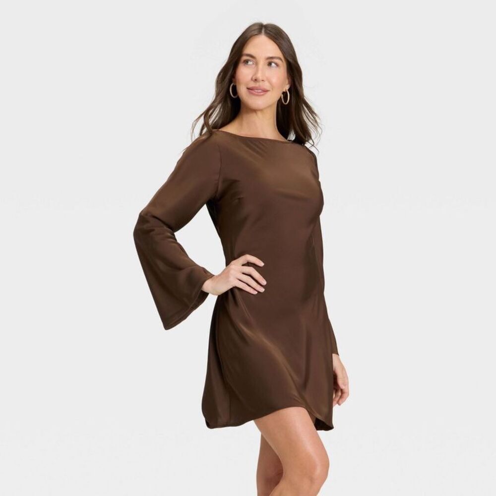 Women's Twist Back Mini Dress - A New Day Brown L